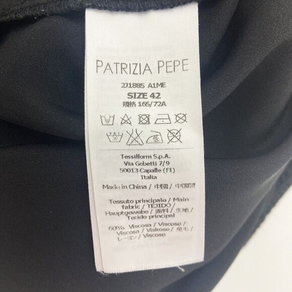 Patrizia Pepe Romper Women's S Smocked Neck & Waist Pom Pom Trim Silky Black - Picture 14 of 16